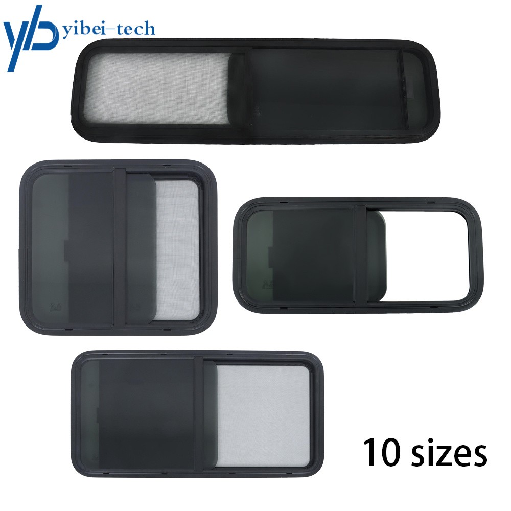 RV Horizontal Sliding Window w/Trim Ring Black 24"~48"W × 15"~22"H Universal