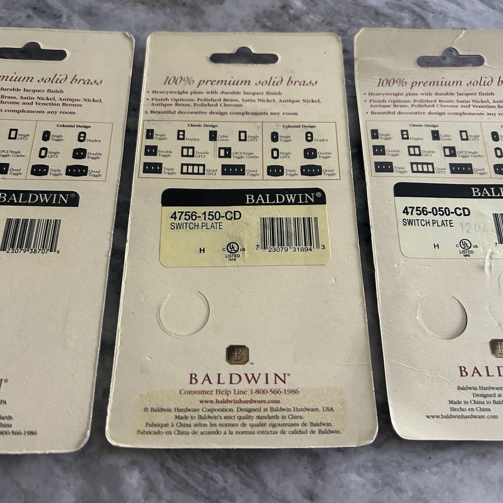 New Baldwin Solid Brass Switch Plates