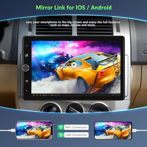 10.4" Single Din Touchscreen Car Stereo with Wireless Carplay& Android Auto,