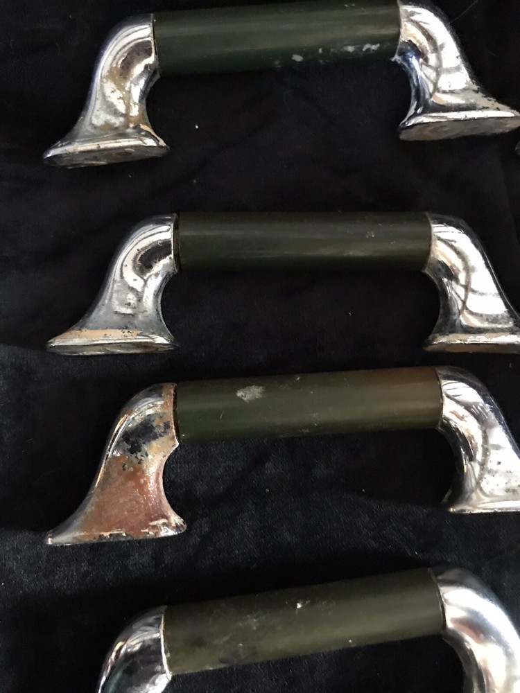 Ten 3 1/2”Chrome Art Deco MCM Bakelite Antique Drawer Pull Cabinet Handle