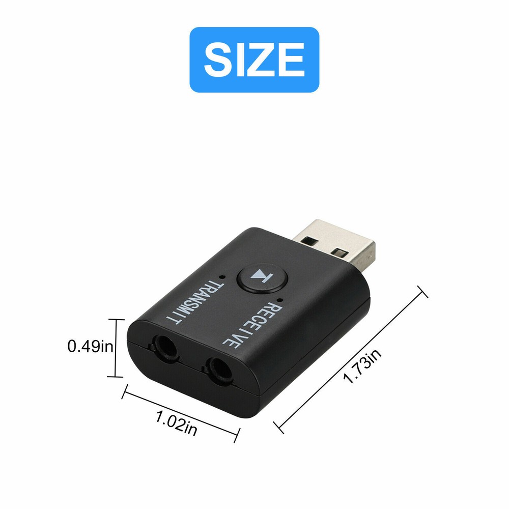 2in1 Bluetooth Transmitter Receiver USB Wireless Stereo Audio Adapter Dongle PC