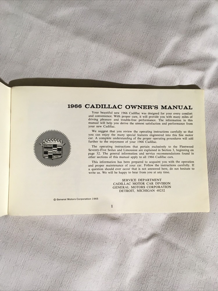 1966 Cadillac Owners Manual - Original