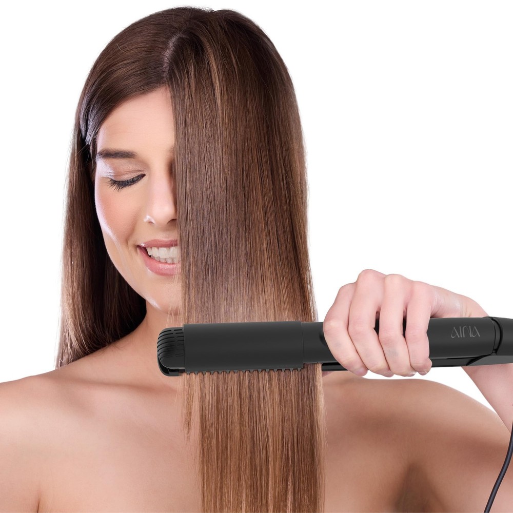 Hair Straightener Comb Flat Iron with Ceramic Teeth Styling Tool Black