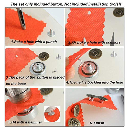80 Sets 17mm Jeans Button Replacement Kit Metal Tack Button Snap Button for