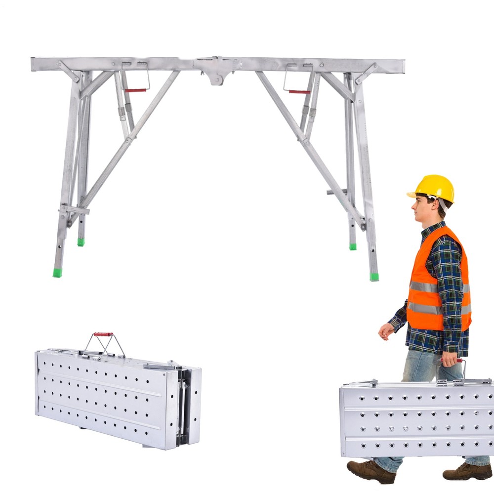 140 X 25cm Folding Scaffolding Platform Work Bench Scaffold Adjustable Height-