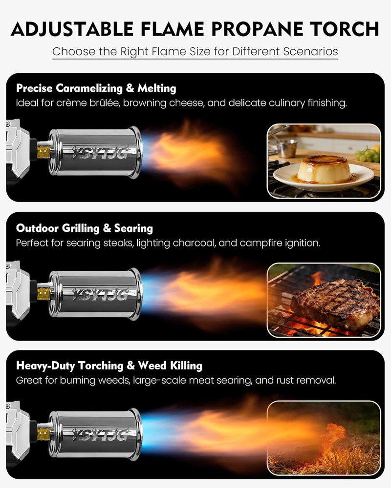 Powerful Propane Torch Gun | Kitchen Culinary Blow Torch with Adjustable Flame |