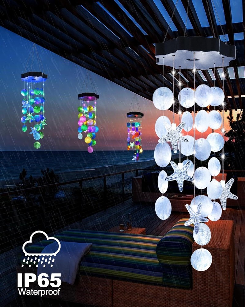 Solar Wind Chimes for Outside - Waterproof Decorative Mobile Shells Light