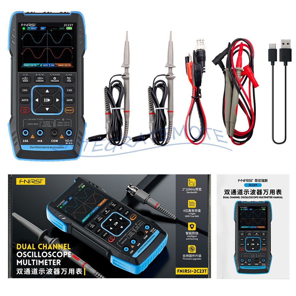 FNIRSI 2C23T Handheld Digital Oscilloscope Multimeter Function Signal Generator