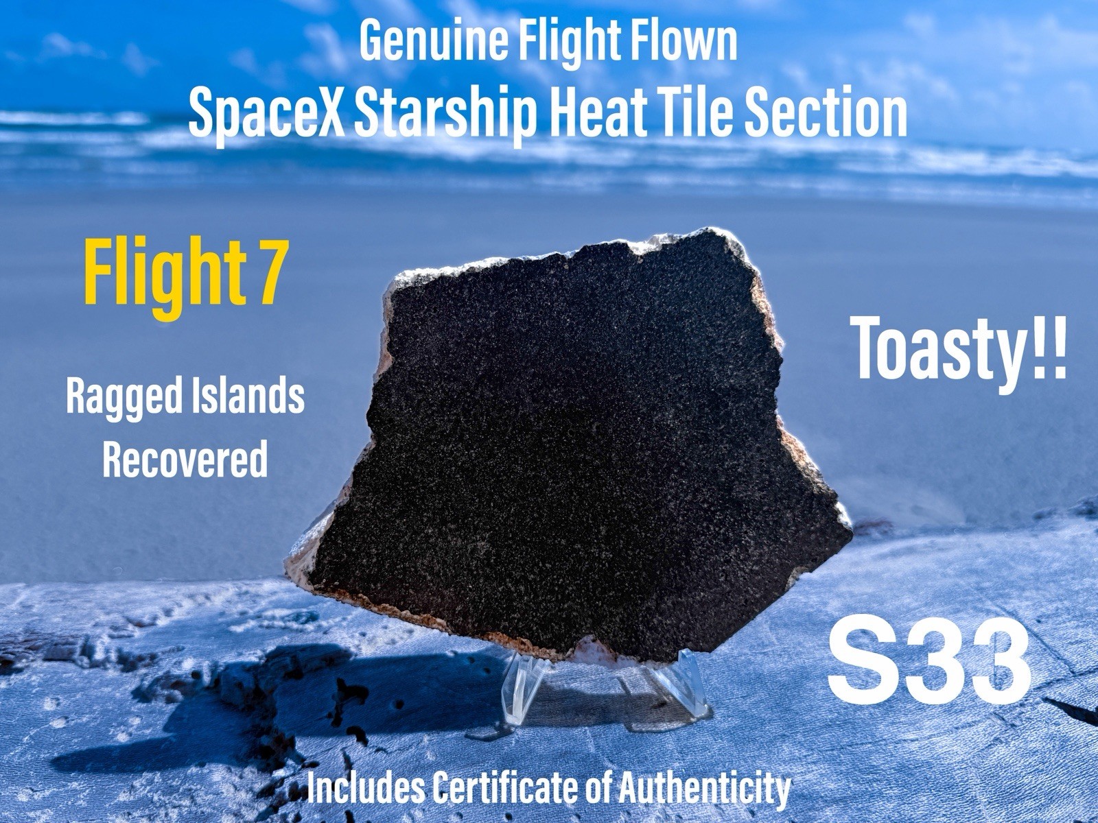 SpaceX Starship Flight 7 Ragged Islands Recovered Epic S33 Tile Relic & Extras