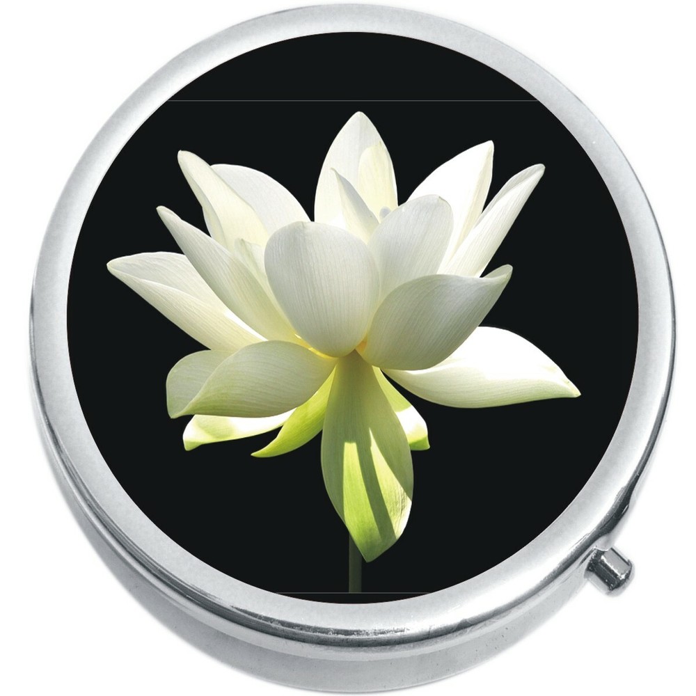 White Flower  Medicine Vitamin Compact Pill Box