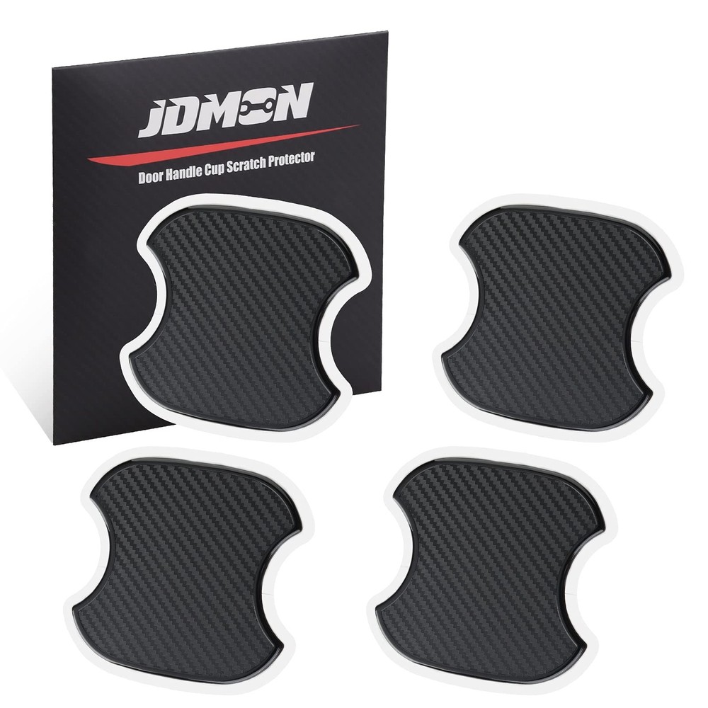 JDMON Car Handle Cup Scratch Protector, 4PCS TPU Carbon Fiber Medium, Black