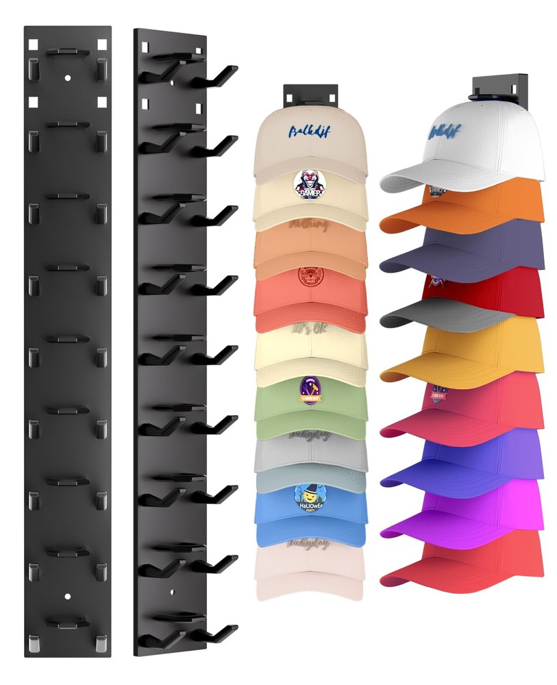 2 Pack Hat Organizer for Baseball Caps, Strong Adhesive Hat Rack for Wall, Mu...