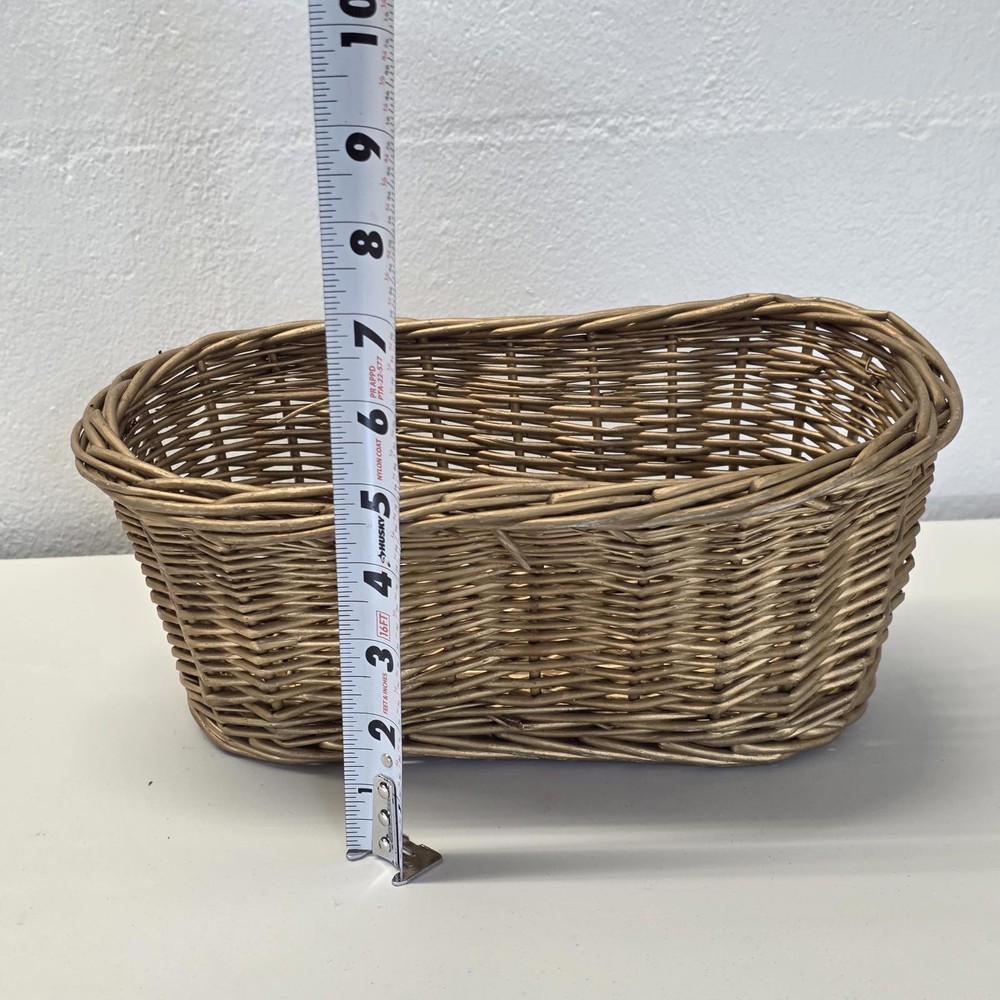 Vintage Gold-Tone Woven Basket – Rectangular Decorative Piece