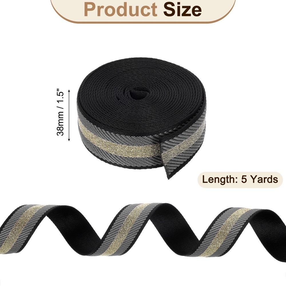 5Yards Nylon Webbing Strap, 38mm Striped Webbing Bag Strap, Gray