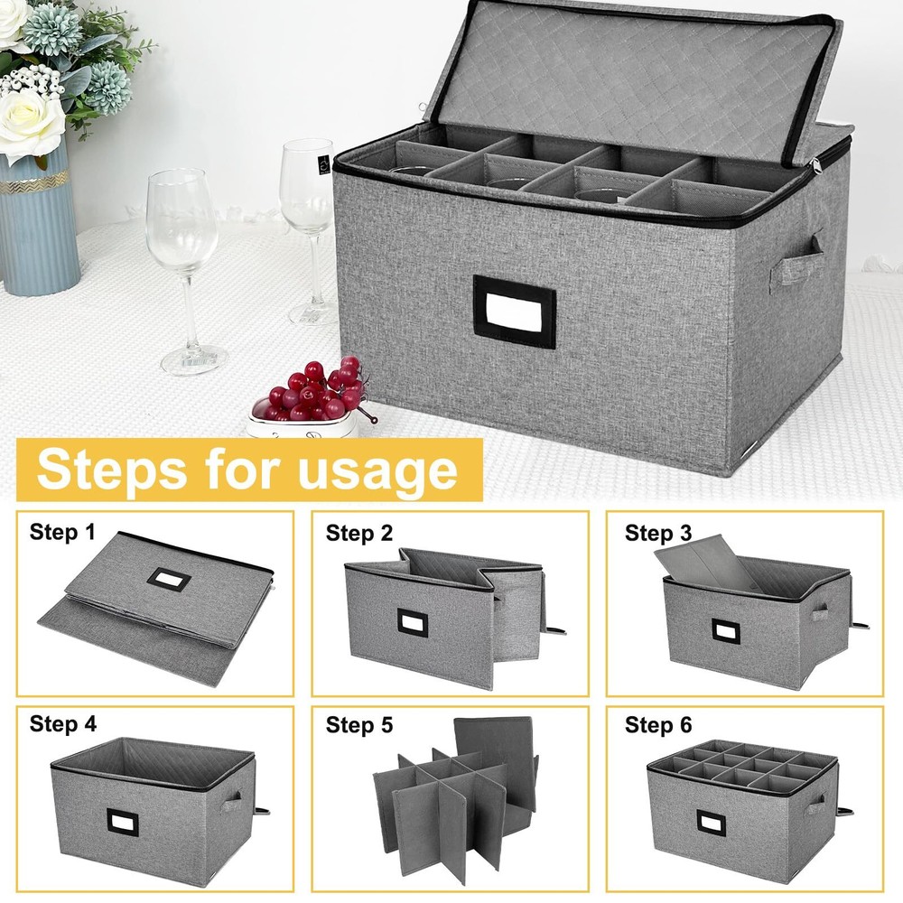 Wine Glass Storage Box Stackable Stemware Storage Cases for Moving Storage