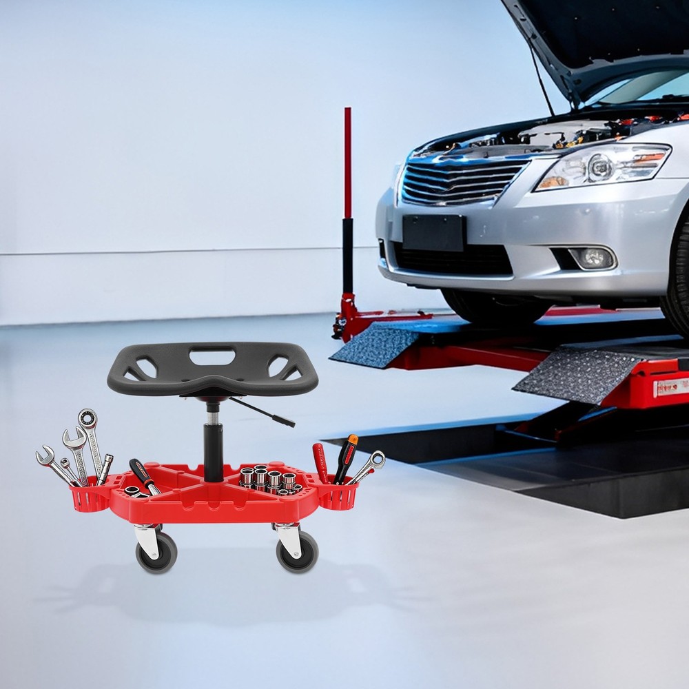Sturdy Rolling Garage Stool with Backrest & Tool Tray - 330lbs Capacity