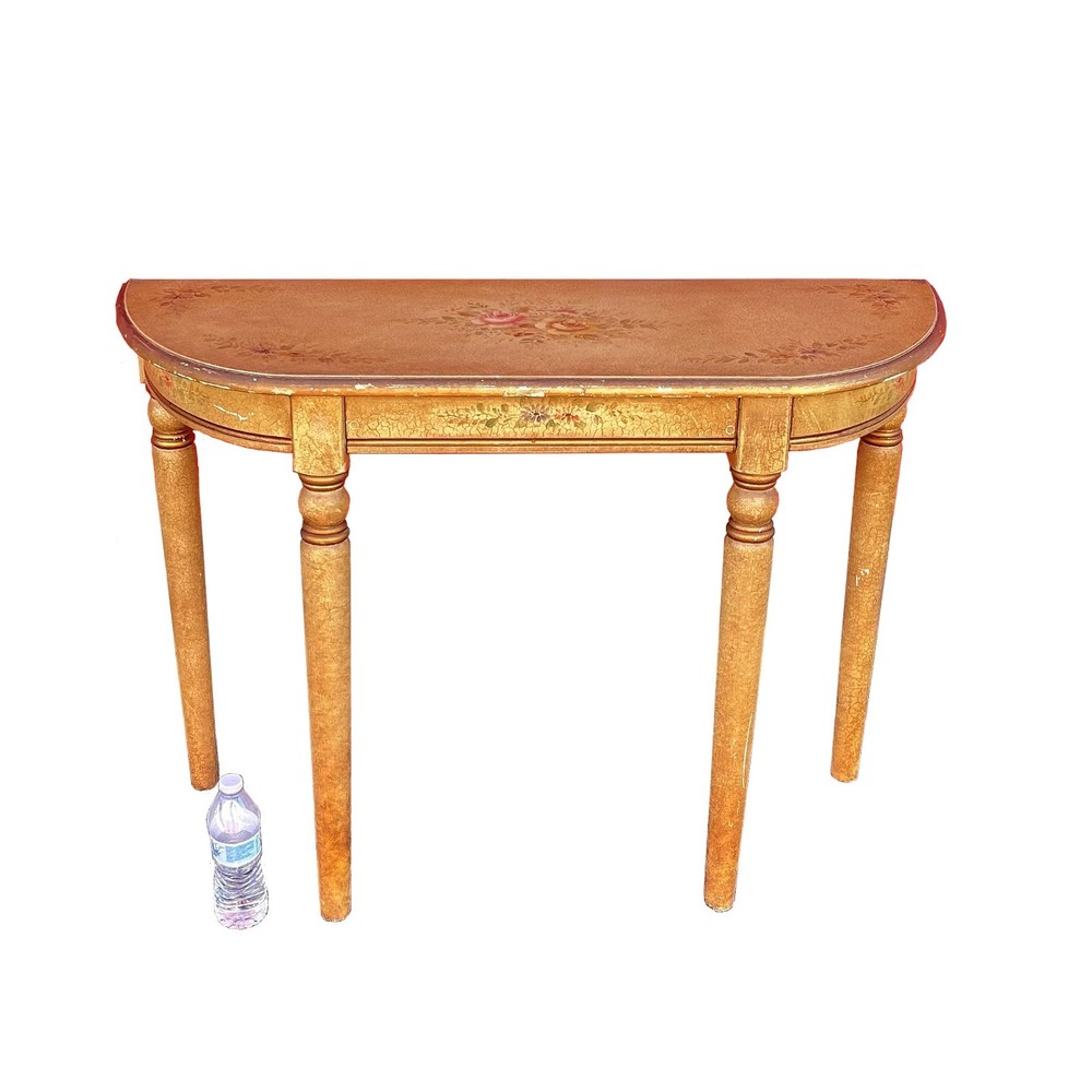 Vintage Floral Demilune Console Table Half Moon Entryway Sofa Table 40" L
