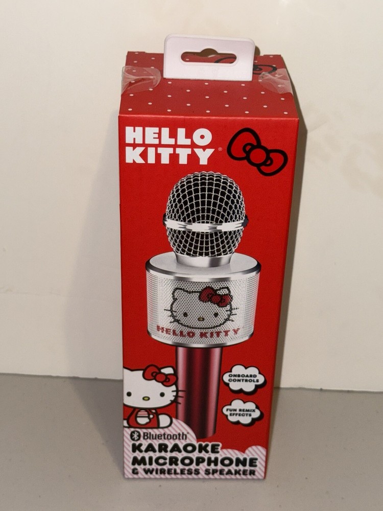 Hello Kitty Bluetooth Karaoke Microphone & Wireless Speaker USB Charging Red NIB