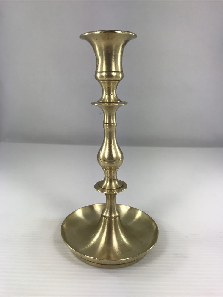 Vintage Solid Brass Saucer Candlestick Holder 7 1/8” Tall