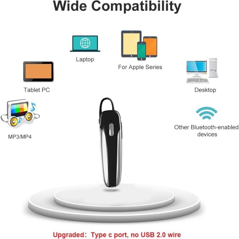 Bluetooth Headset V5.3 - Single-Ear Earpiece with Microphone - Wireless