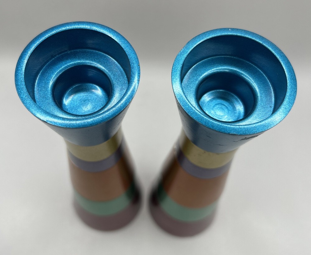 Rainbow Colored band Aluminum Slender Candlesticks