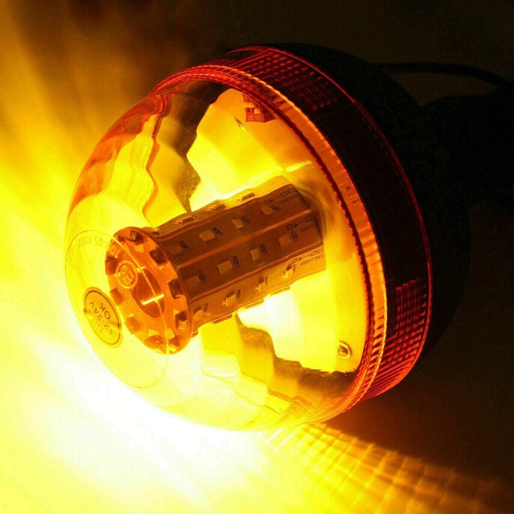 Led Rotating Amber Beacon Flexible Din Pole Thread Mount Warning Lights #E