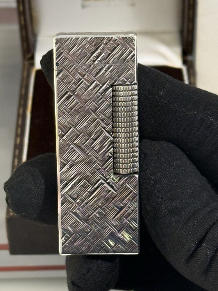Vintage Dunhill Rollagas Silver Plated Lighter Textured Pattern Boxed