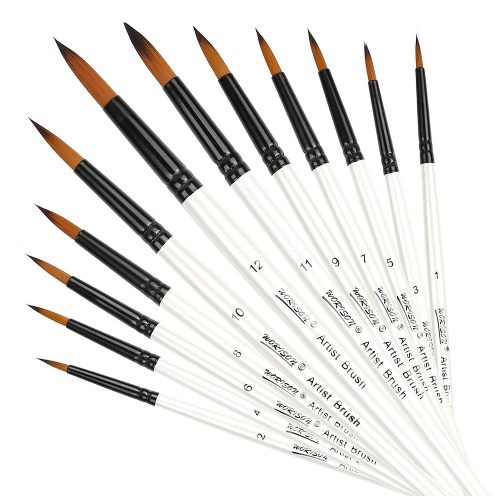 Dainayw 12 PCS Round Paint Brushes Set, Artist Brush Standard, White