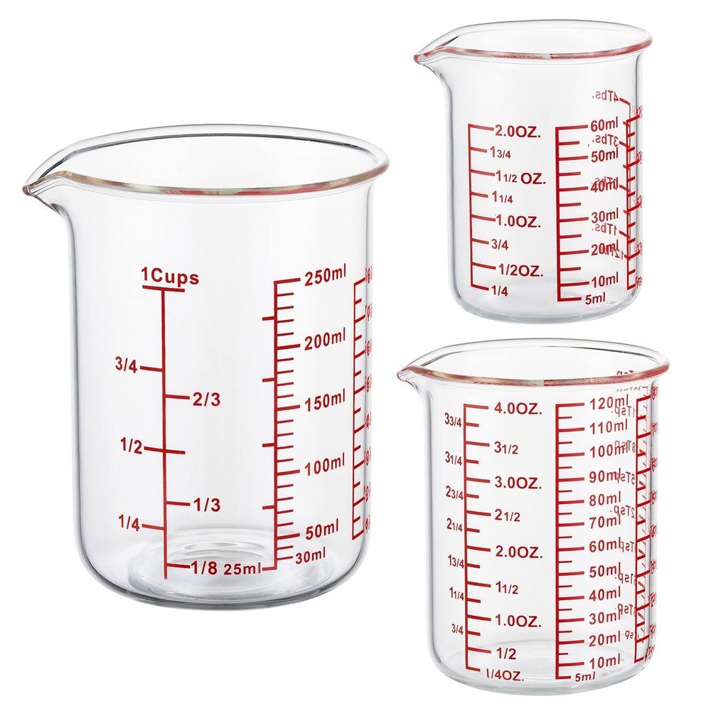 Ackers Glass Measuring Cup Set 60ml 120ml 250ml