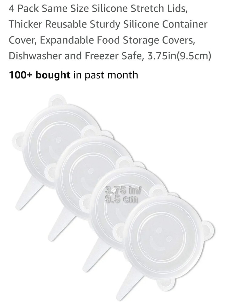 4 Pack Same Size Silicone Stretch Lids, Thicker Reusable Sturdy Silicone B32
