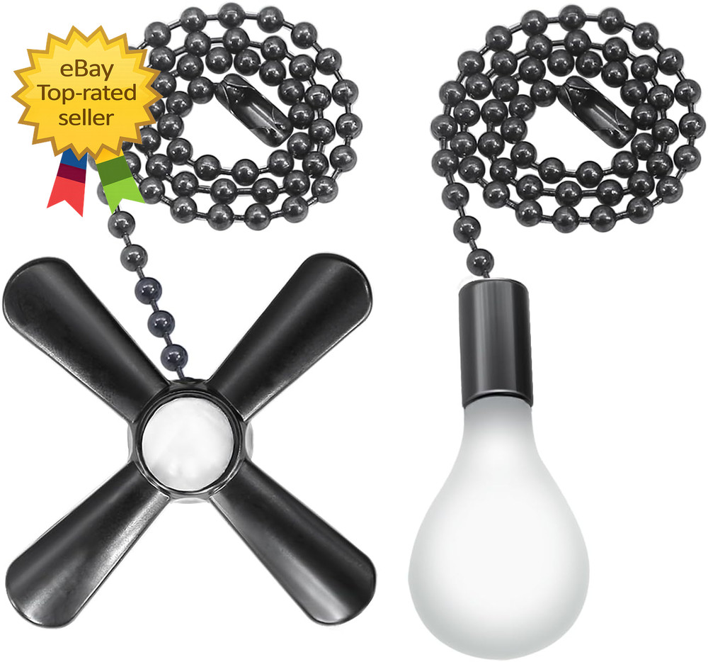 Black Ceiling Fan Pull Chain Set 2Pack 3Mm Diameter Beaded Fluorescent Decorativ