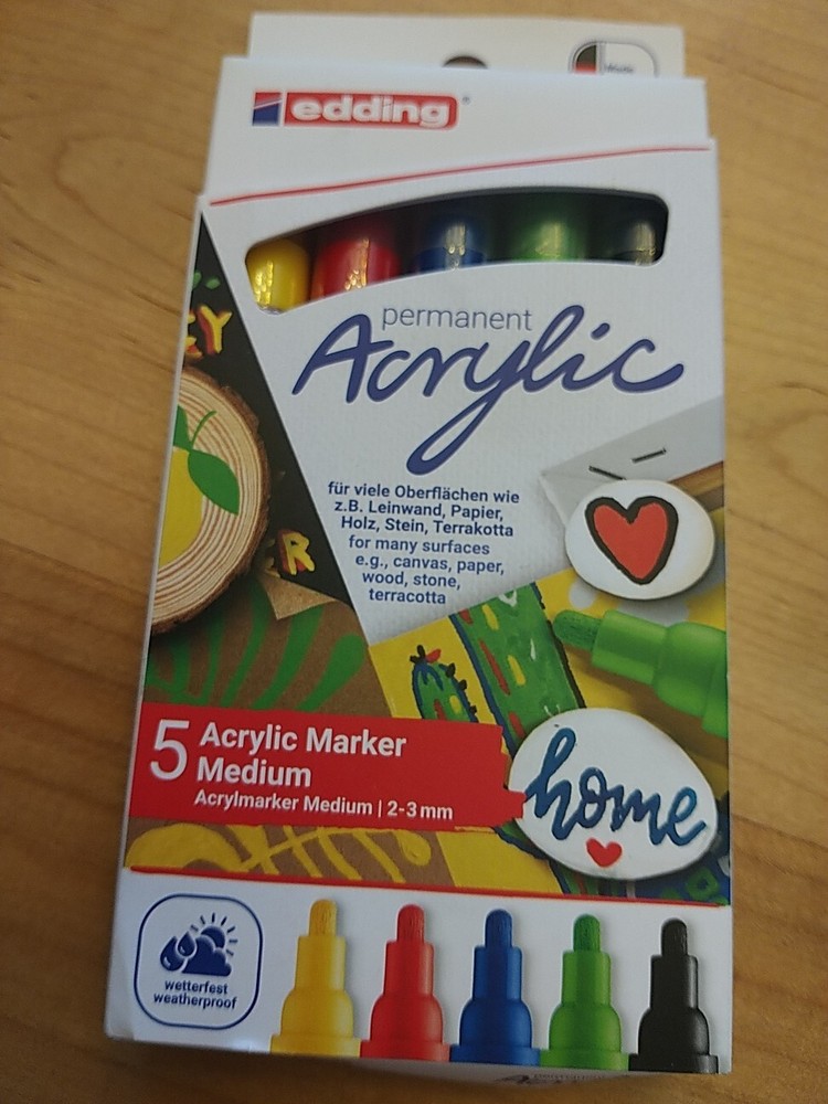 EDDING 5100 Acrylic Paint Markers U.S. Seller Medium Basic Colours (Pack 5) NIB