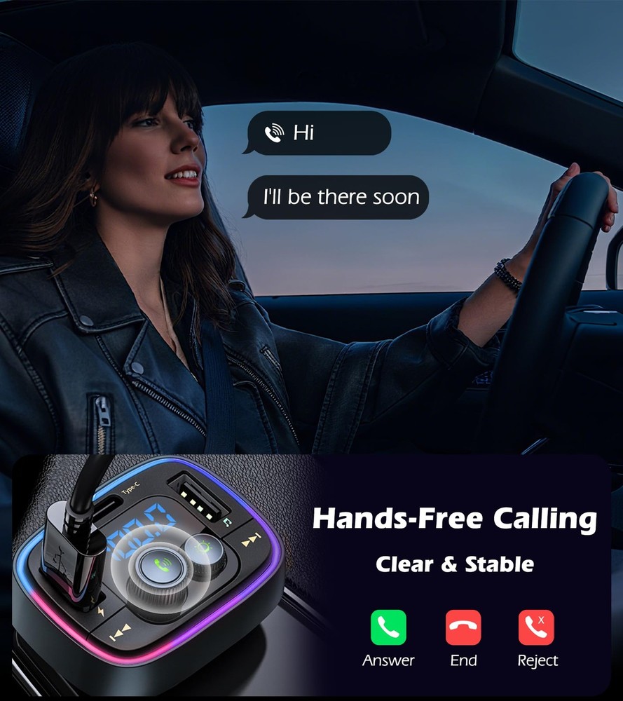 Car Adapter USB C Bluetooth 5.4 48W Fast Charging FM Transmitter for