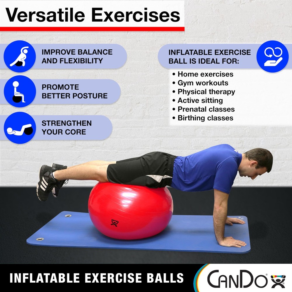Inflatable Exercise Ball - Red 37.4" Durable Extra Thick Non-Slip Stability B...