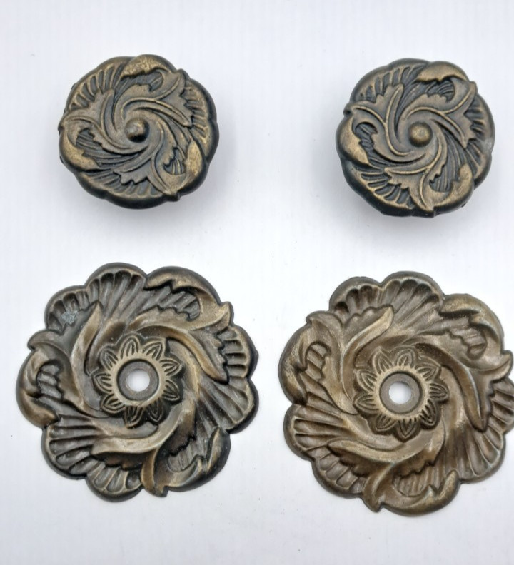 Vintage Drawer Knobs Cabinet Pulls Metal & Brass Pair