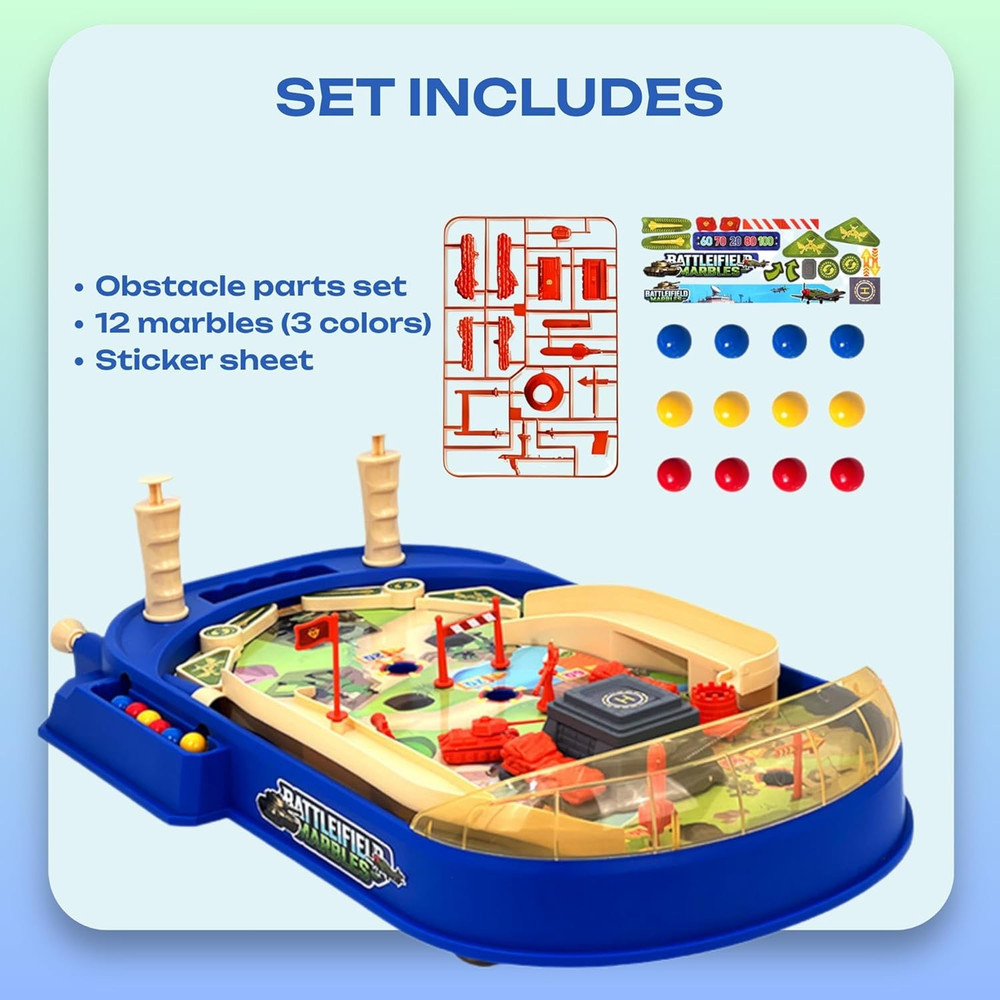 Battle Pinball Machine — Tabletop Arcade Game with Obstacles, Pull-Rod Launcher,
