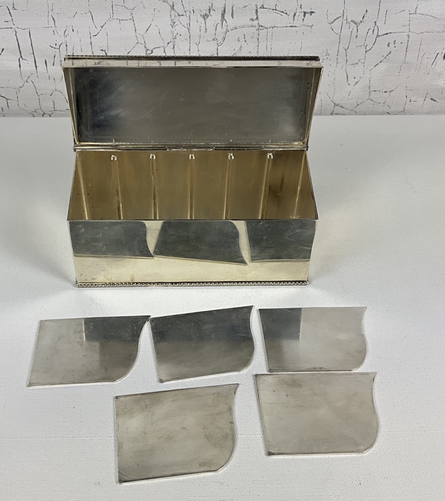 Barker Ellis Vintage Silver Plate Tea Caddy Box, England, 6 Divided Sections