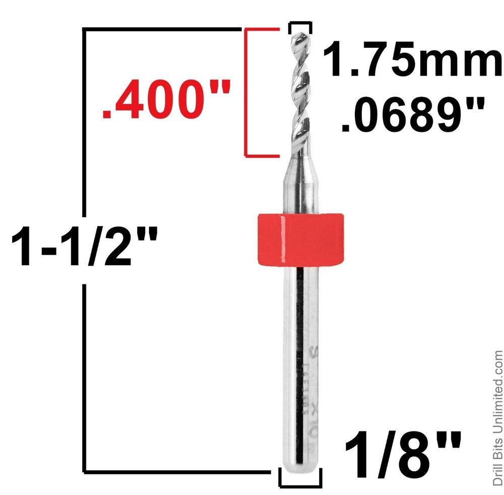 1.75mm Solid Carbide Drill Bit – 5 Pack – CNC – Factory Resharpened