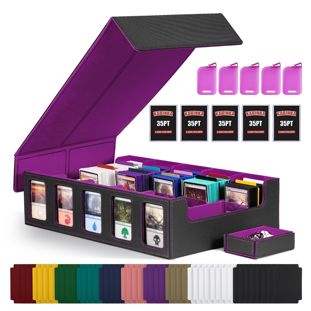 Trading Card Storage Box w/ Commander Display, 5-Row Deck Case, Removable Lid