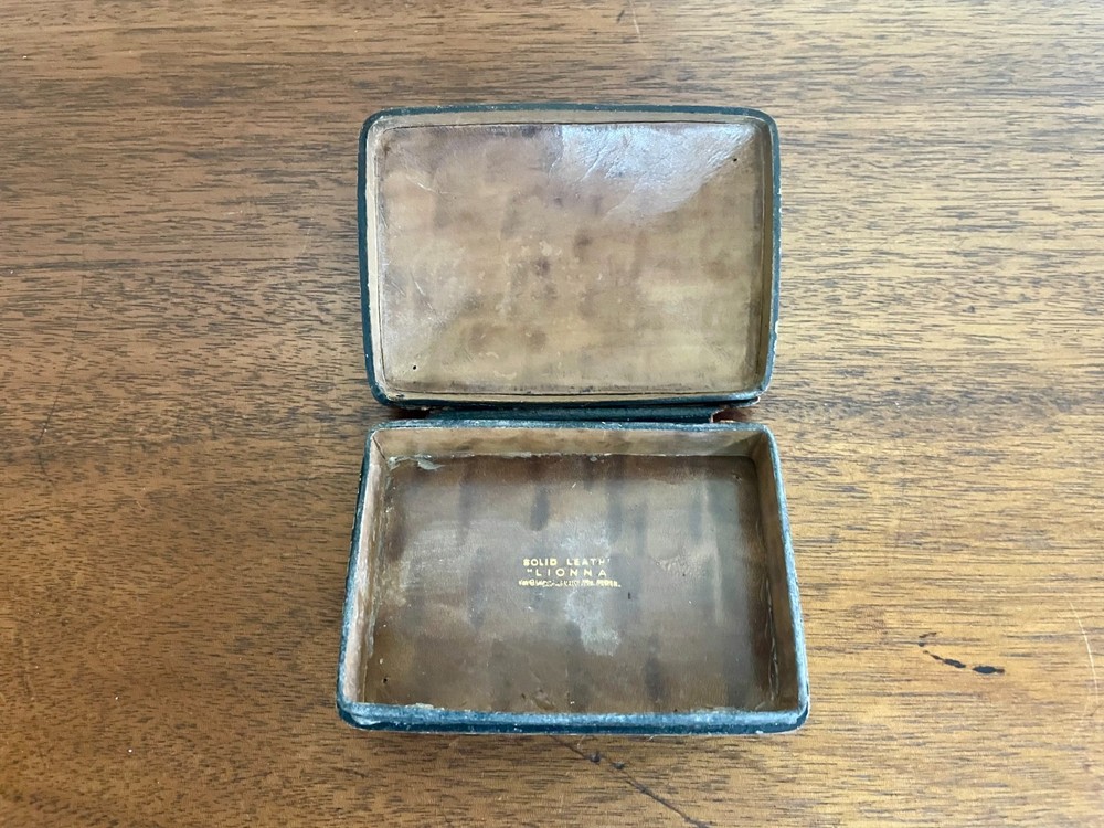 Leather Wrapped Box Early 20th C. w/ Gilded Fleur-de-lis
