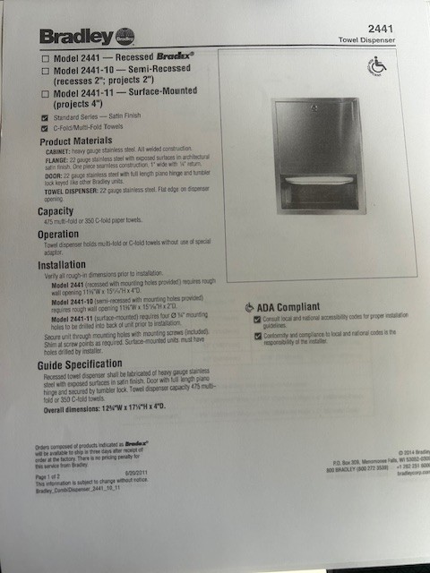 BRADLEY BX Paper Towel Surface Mount Stainless NEW