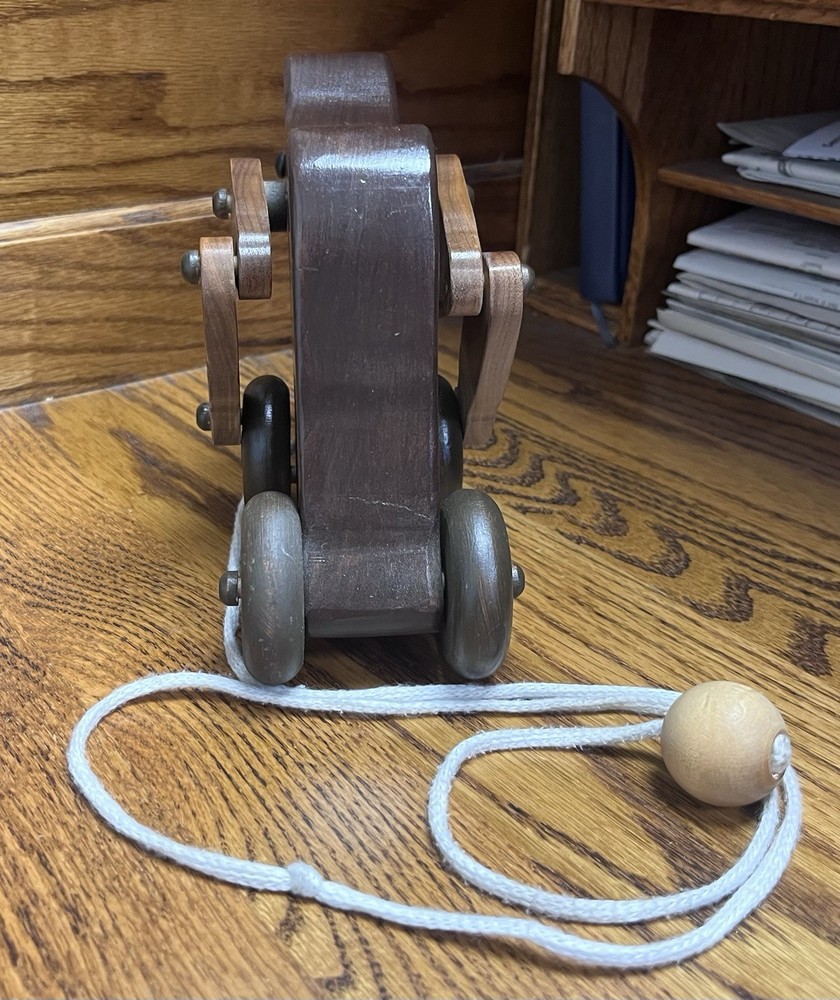 Dark Wood Gorilla Rolling Pull Toy Vintage