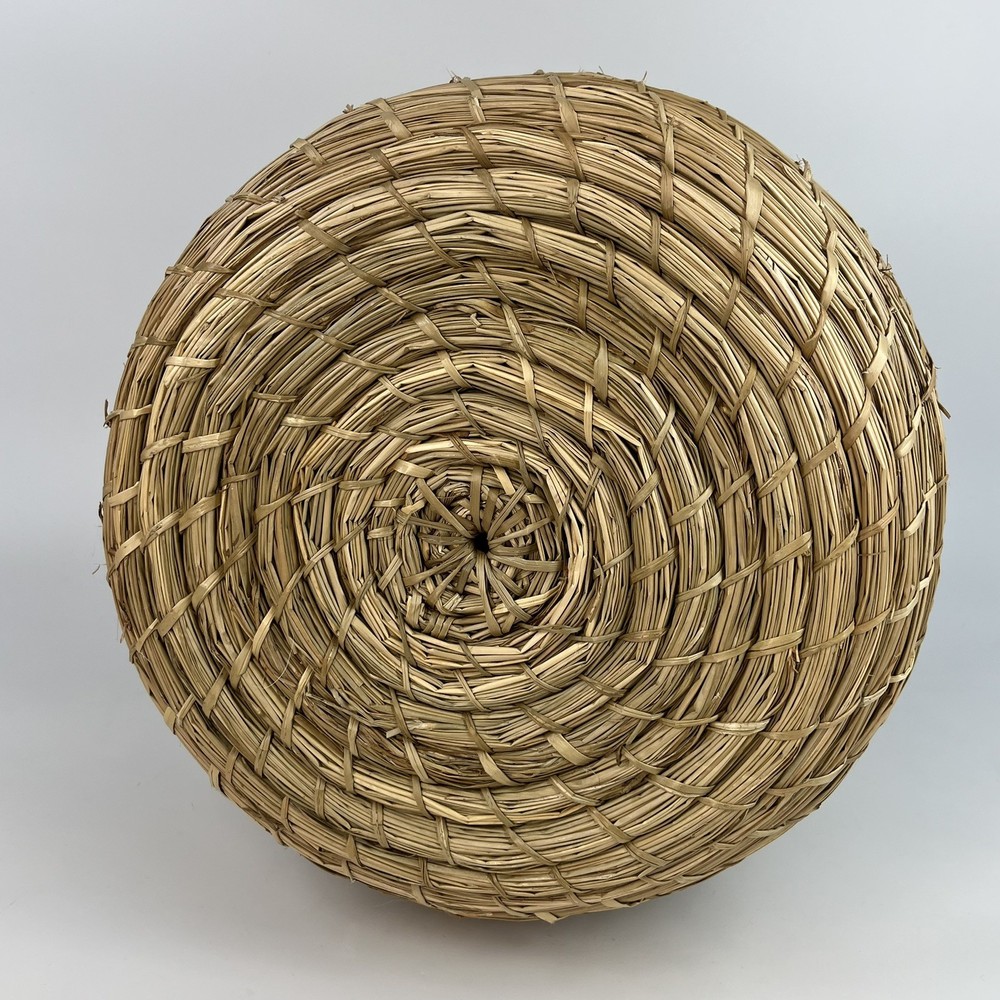 Wicker Coiled Bottleneck Vase 14.5” Floor Tabletop Boho Decor Yellow Stripe