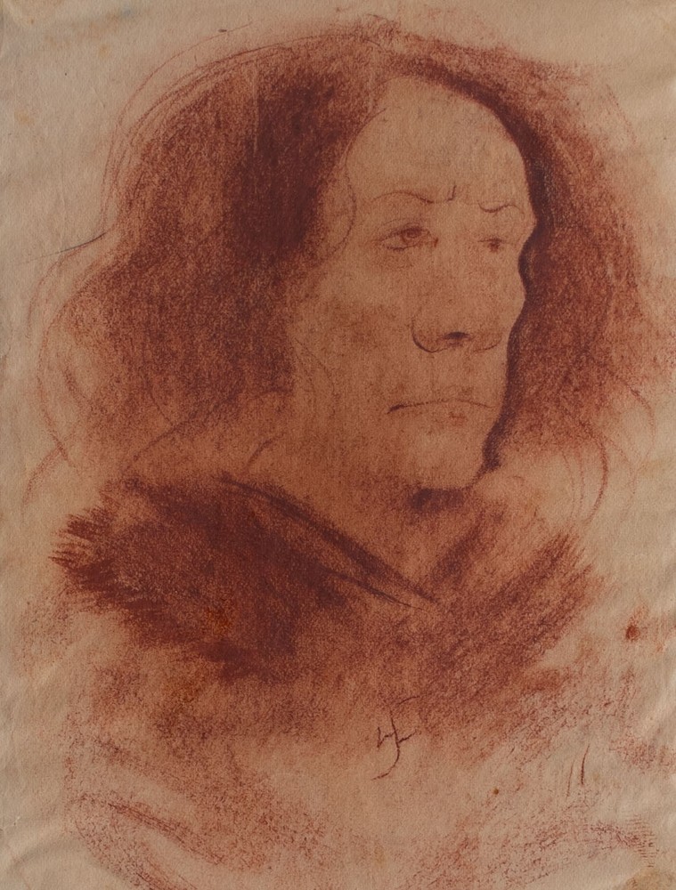 Willi Schmid male head study Munich Secession monogram blush drawing
