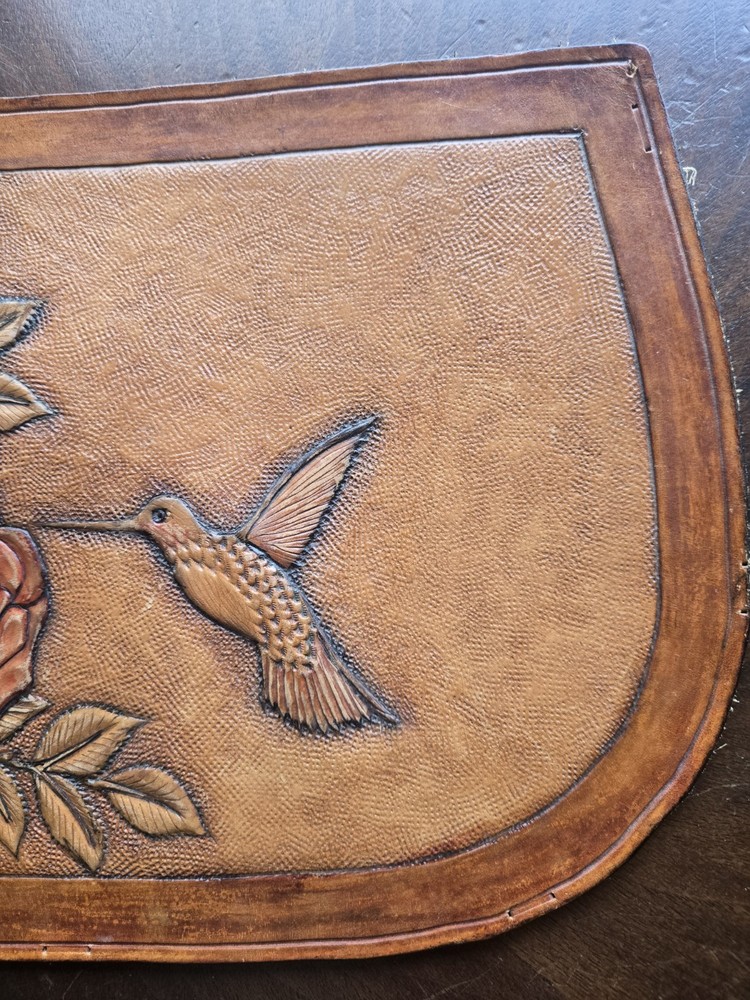 Tooled Leather Hummingbird Roses Panel