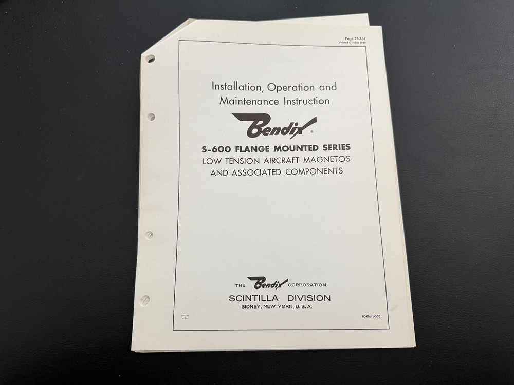 Bendix S-600 Flange Mounted Magneto Install, Operation, and Service Instructions