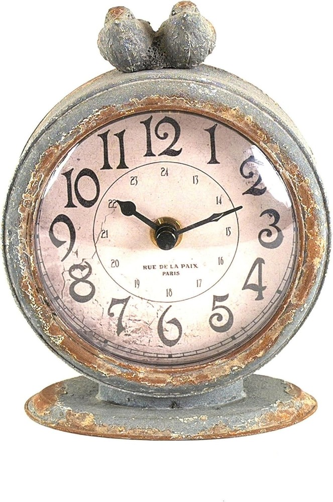 Grey Pewter Mantel Clock with Birds
