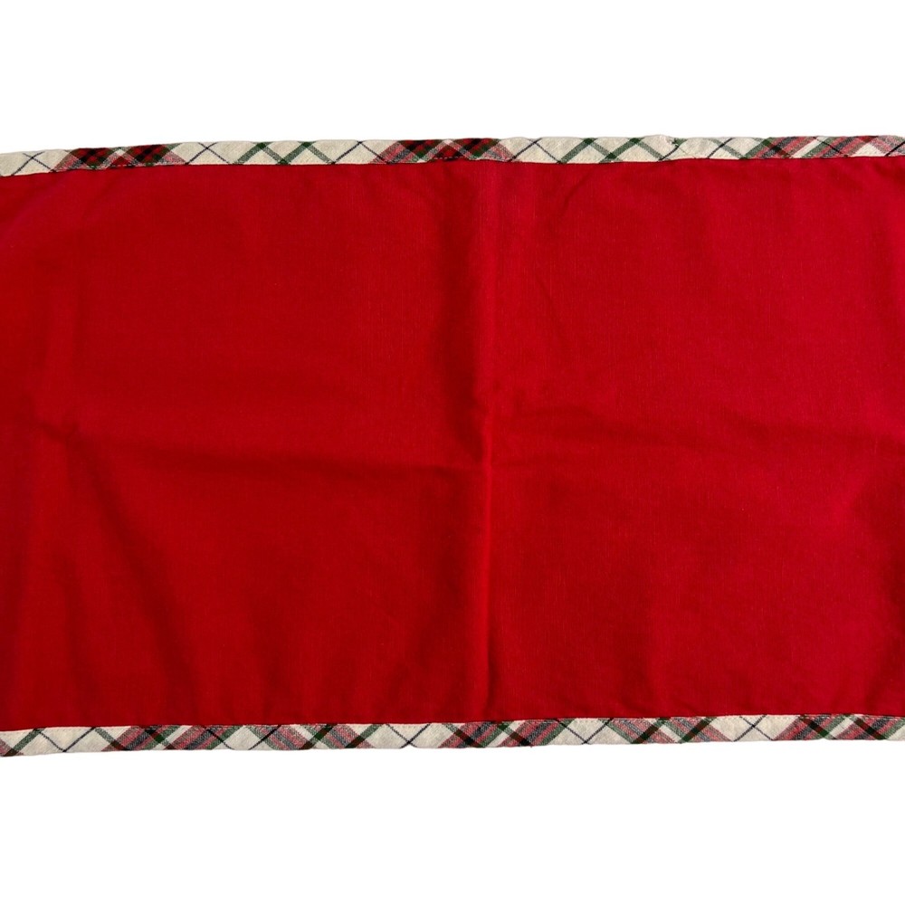Christmas Holly Peace & Joy Table Runner With Plaid Trim