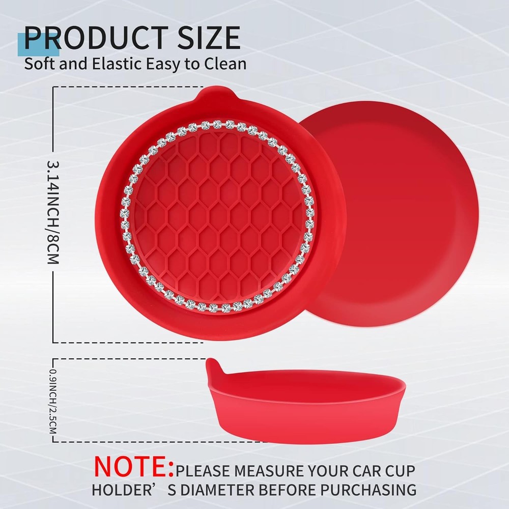Amooca Car Cup Coaster Universal Non-Slip Holders Bling 4 pack, Red