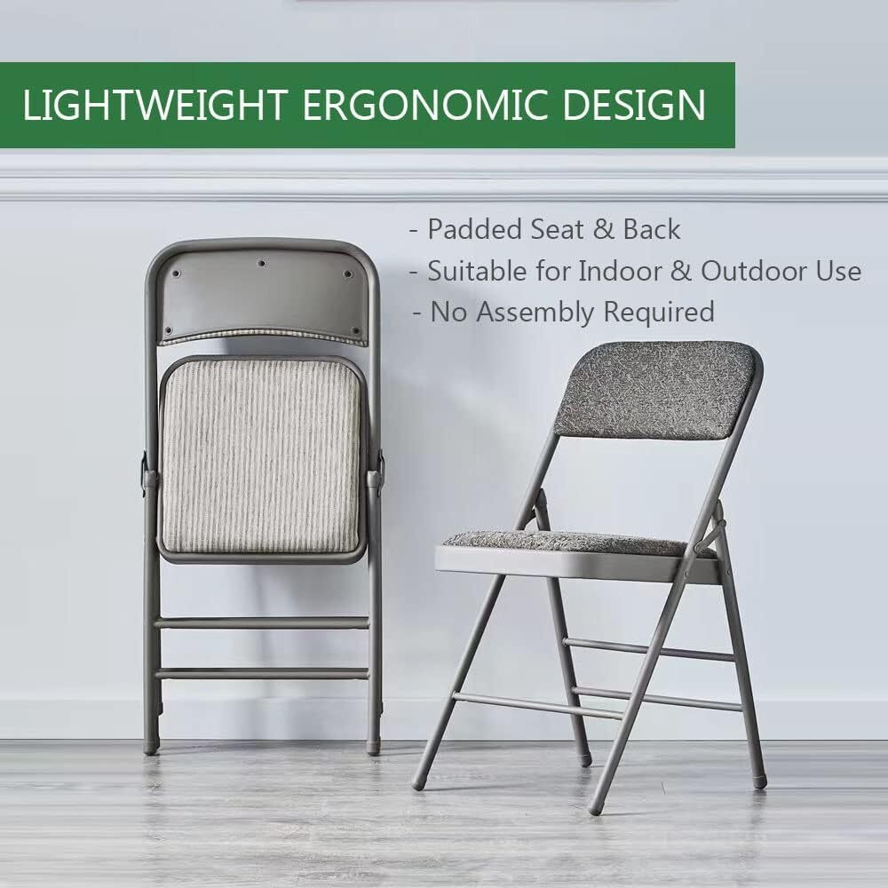 Fabric Grey Steel Frame Padded Folding Chair(4 PACK)